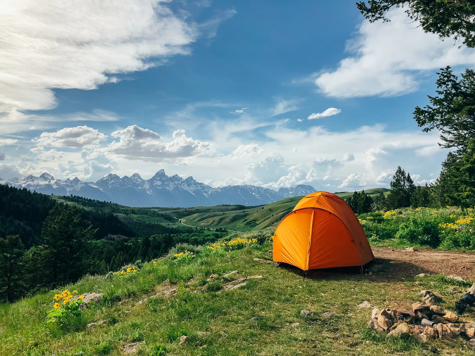 Campsites in a scenic landscape