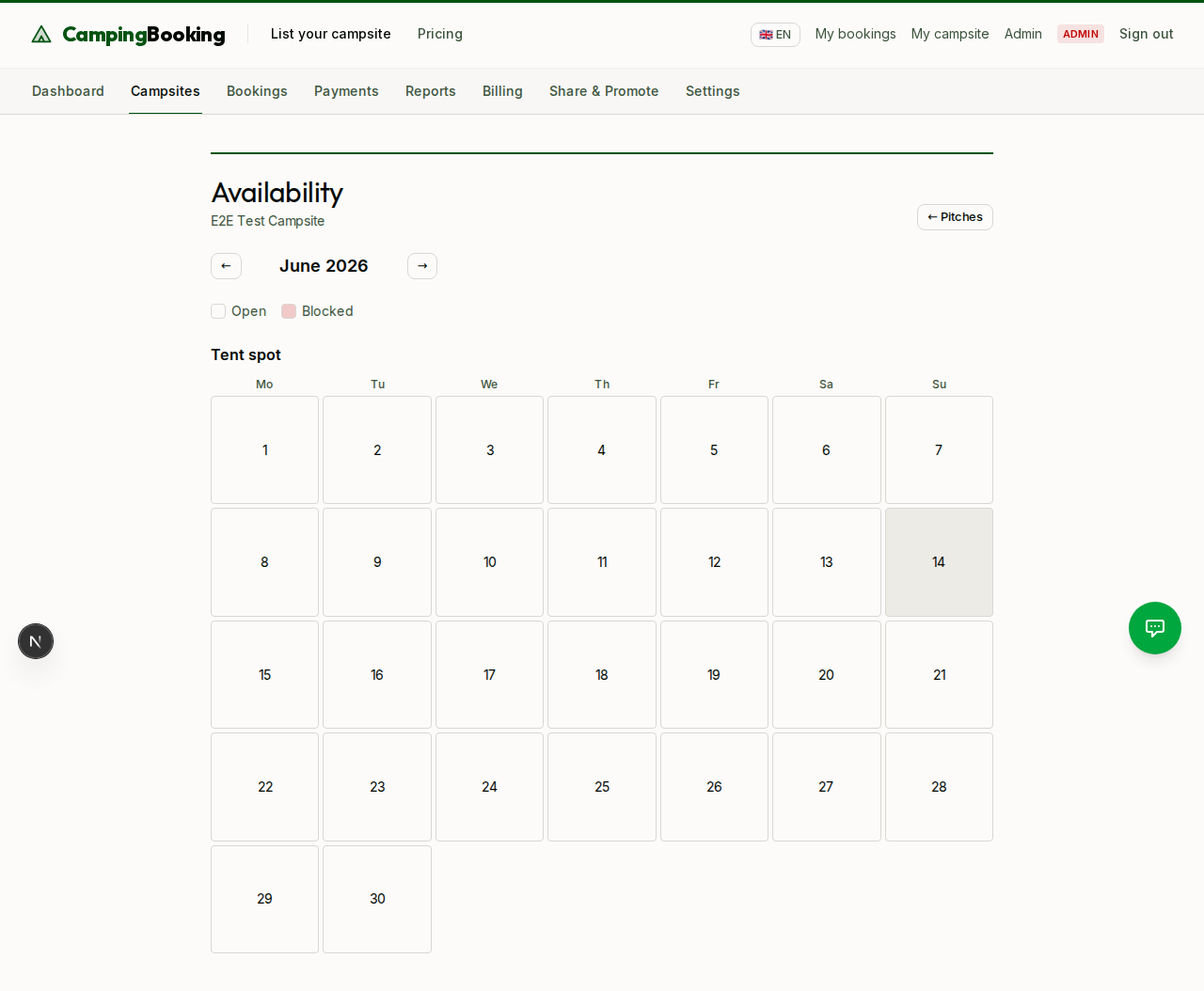 Kalender som visar sparad tillgänglighet med priser